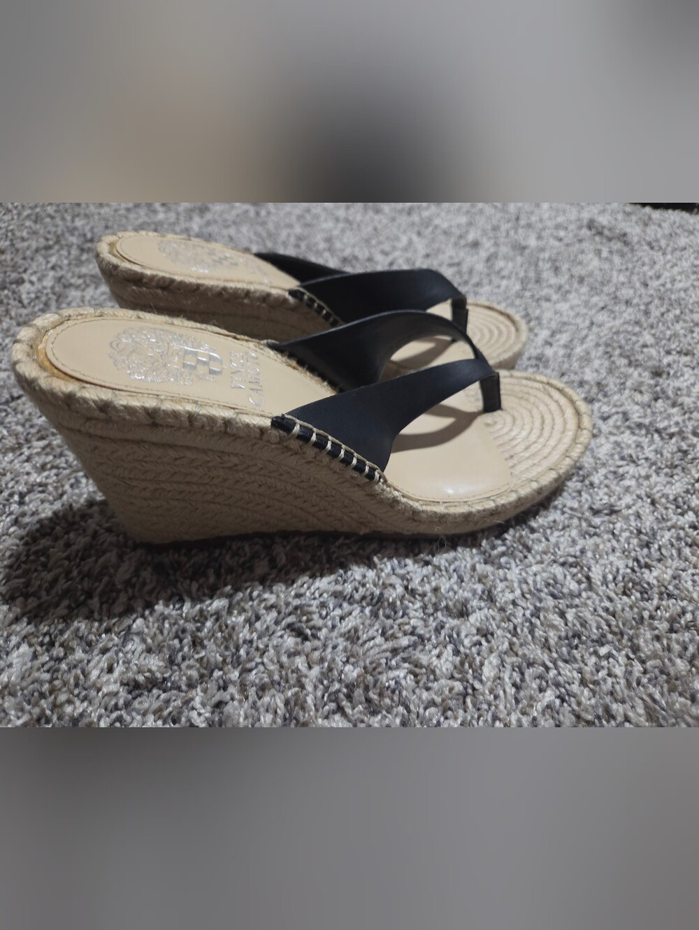Vince Camuto Black Espadrille Wedge Thong Sandals